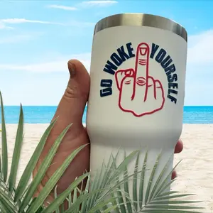 Go Woke Yourself 30oz Tumbler - White Design with Red Hand Gesture - Ideal for Drinkware - Bottle