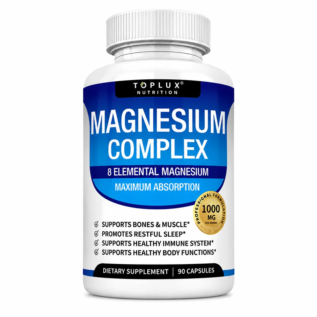 【Limited-Time Offer】Toplux Magnesium Complex 1000mg, 90 Capsules Each, 7-Source Magnesium Formula High Absorption, Supports Bone & Muscle Health, Sleep & Immune Health, Natural Dietary Supplement