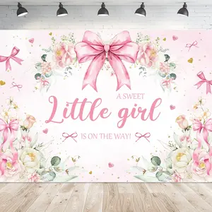 2D flat banner 1pcs Background, A Sweet Girl Is Coming, Pink Bow, Floral Photography Backdrop, Party Decorations, Banner, Party Decorations Banners, Photo Booth Props, Party Portrait, Photography Studio, Video Backdrops