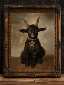 Gothic Baby Black Phillip Wall Art, Satanic Baphomet Poster, Witchcraft Aesthetic Painting, Dark Horror Witchy Home Decor, Chibi Goat Print UNFRAMED