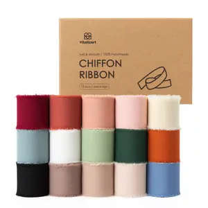 Vitalizart 1.5" x 75 Yd Chiffon Fringe Ribbon Set, 15 Rolls Assorted Color Ribbon for Gift Wrapping, Wedding Bouquets, Party DIY Decor outdoorfun
