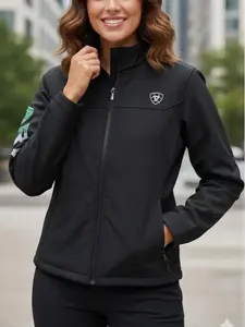 Ariat Women's Mexico Collection Black Softshell Jacket with "ARIAT" Logo Lightweight & Functional Design for Outdoor Activities