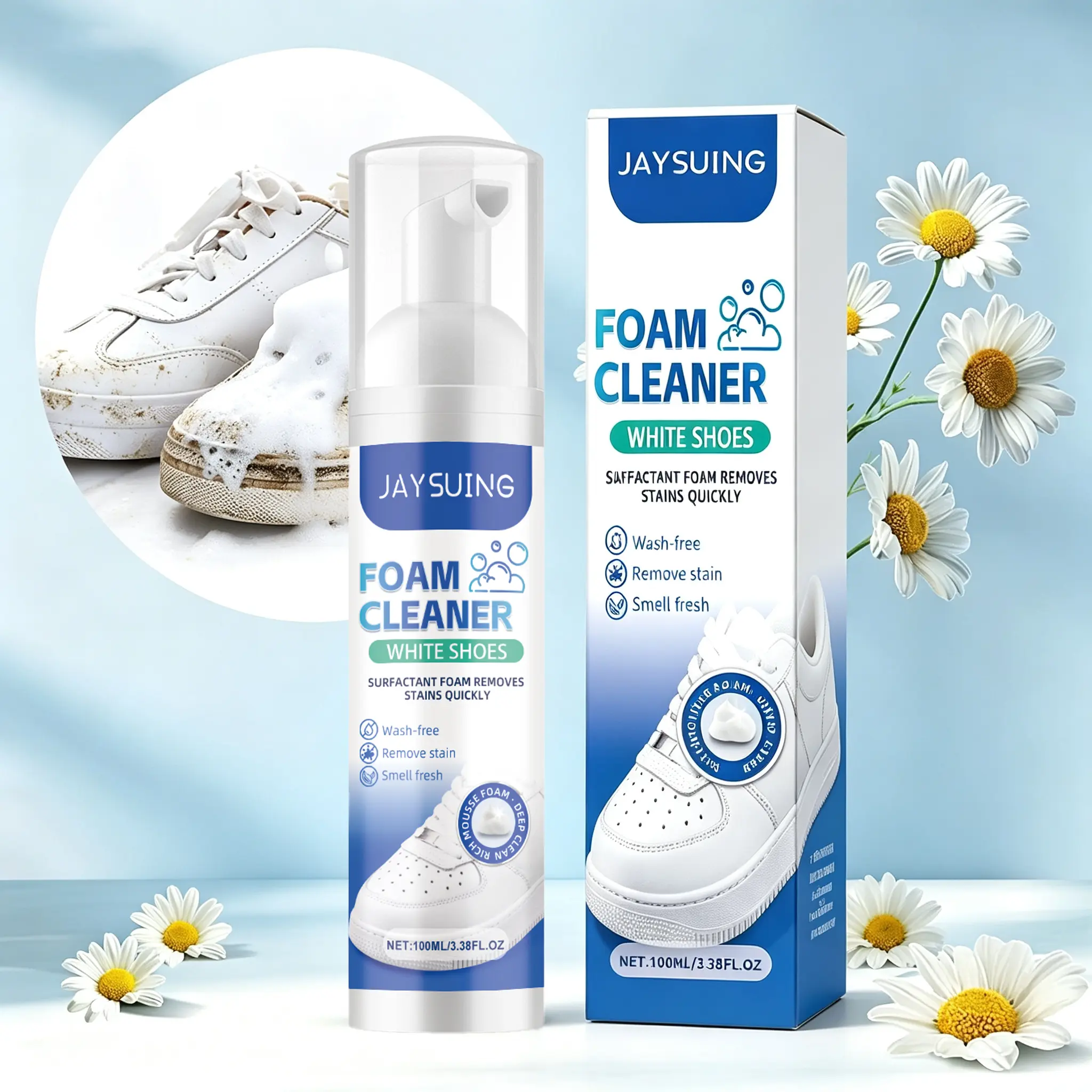 Shoe Cleaner Kit, Water-Free Foam & No-Wash Cleaning Cream, Multipurpose Stain Remover with Brush Sponge and Towel, Quick Dry Easy Clean for Sneakers, Leather, Suede, Nubuck, Cotton Knits & Car Interiors, Mild Eco-Friendly Shoe Care