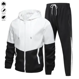 Unisex fashionable sports suit, color matching splicing, drawstring, hooded jacket, comfortable and breathable sports pants, suitable for all seasons, perfect as an outdoor or holiday gift.RAIMENTRY