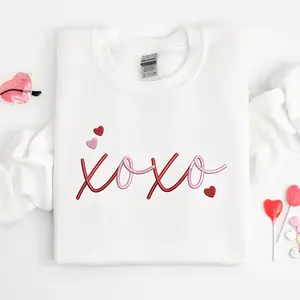 Embroidered XOXO Sweatshirt, Valentines Day Embroidered Sweatshirt, XOXO Valentine Sweatshirt, Cute Love Heart Sweatshirt, Cozy Valentines Gift for Her
