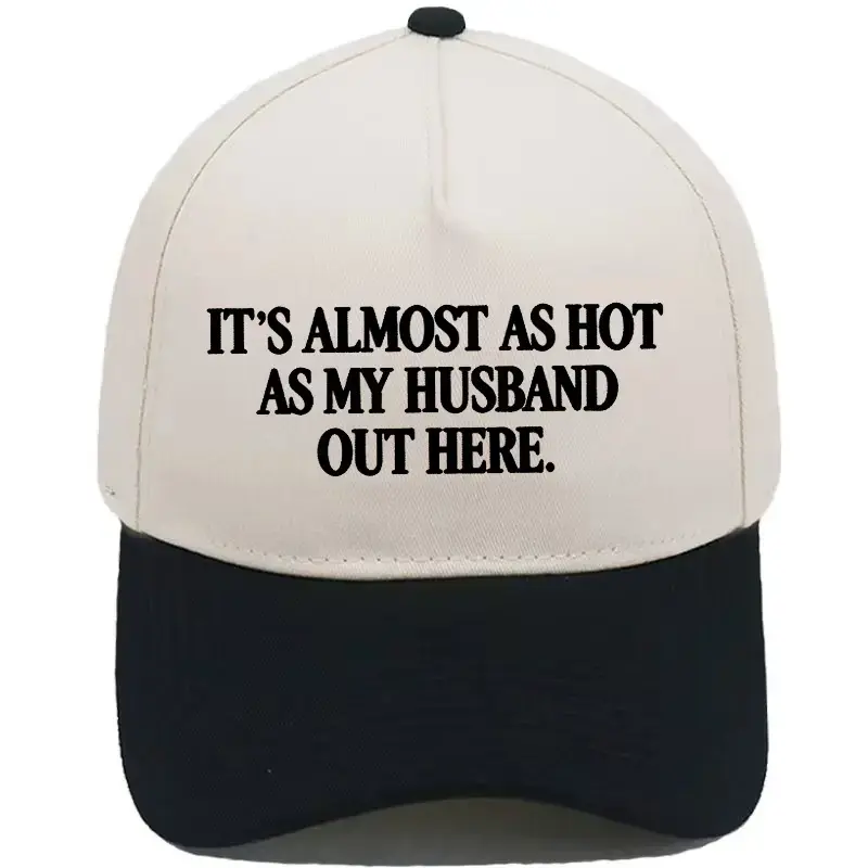 Women's "Almost As Hot As My Husband" Embroidered Retro 2-Tone Snapback Hat, Camo Graphic Summer Statement Baseball Cap