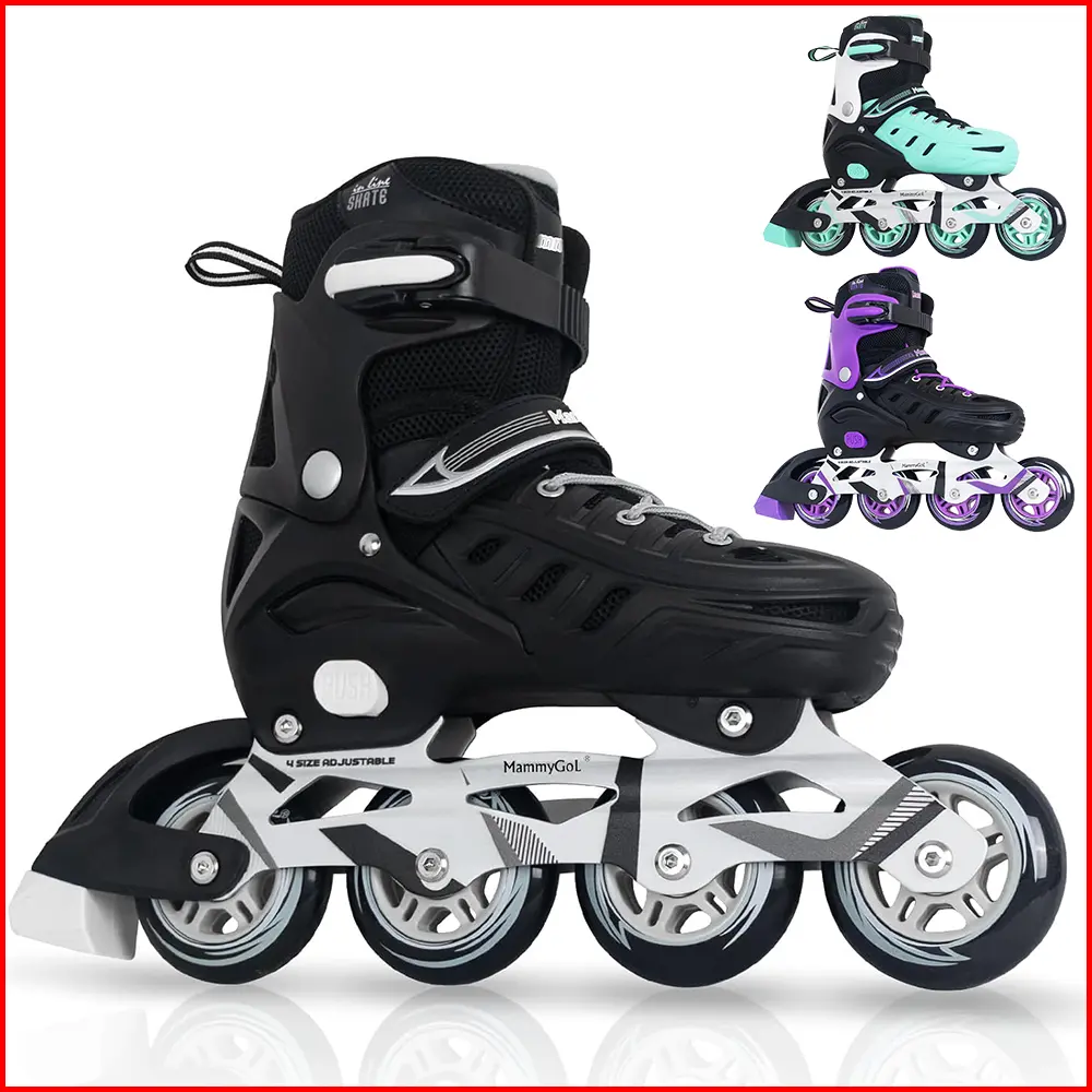 Adjustable Inline Skates for Kids & Adults, 4‑Size Adjustable Inline Roller Blades, Beginner Roller Skating Shoes for Boys Girls Men Women Youth, Perfect Birthday Holiday Festival Gift for Skating Beginners & Outdoor Sports Lovers