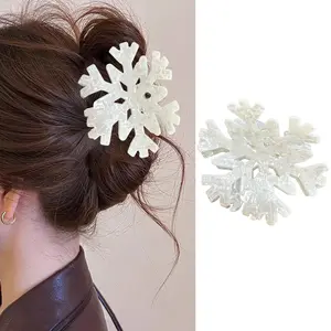 Christmas Hair Clips Snowflake Hair Claw Clips White Large Hair Clamp Clip Non Slip Xmas Hair Barrettes Winter Christmas Hair Accessories Cute Snowflakes Hair Pins for Women and Girls, 1 Pcs