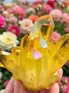 1pc Angel Aura Yellow Quartz Cluster Yellow Crystal Mineral Specimen Home Decoration，Unique Specimen for Collectibles and Educational Use，Perfect for Home Collection & Gift for Valentine's Day and Holidays
