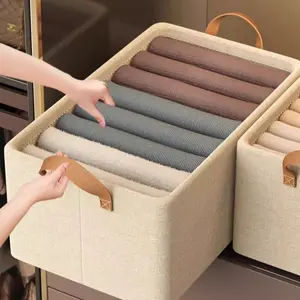 Steel Frame Fabric Folding Storage Box, Home Closet Layered Clothing Organizer, Clothes Pants Storage Container, Household Essentials