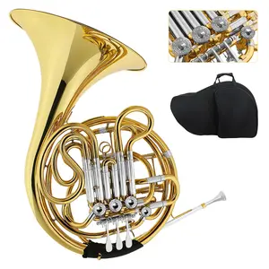 Double French Horn F/Bb 4 Keys Professional Gold Lacquered Brass Instrument with Case, Mouthpiece & Accessories for Students, Orchestras & Bands