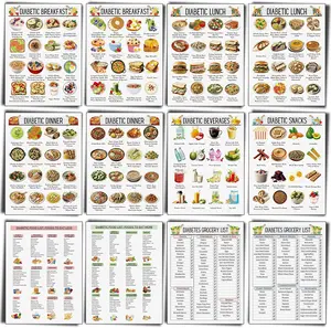 12 Pcs Diabetes Food List - Diet Meal Chart for Blood Sugar Control with Low Carb Foods and Nutrition Information