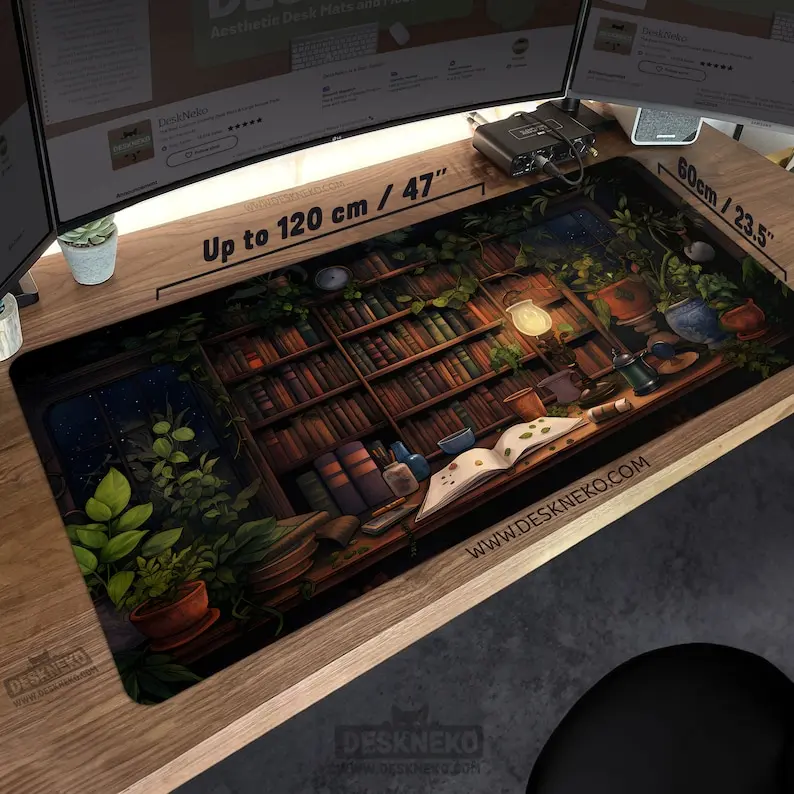 Dark Academia Desk Mat Mouse pad, Cottagecore Witchy Mousepad xl, Lofi Aesthetic Deskmat, book plant lover table matt, Cozy Cute Mouse Mat, Desk Mat Gifts
