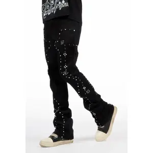 Chaz Jet Black Stud Stacked Flare Jean