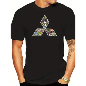 100% Cotton Men's T-Shirt with JDM Evo Evolution Lancer Logo - Sporty Stickerbomb Style, Breathable and Machine Washable, Casual Round Neck T-Shirt for All Seasons