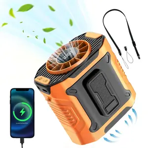 Waist Portable Rechargeable Fan, 8 Hours Runtime, 5000mAh Battery-Powered, 10-speed 5300RPM Airflow, LED Lights, Waist Fan to Wear Outdoors, on the Job Site, on the Farm, Traveling, Fishing