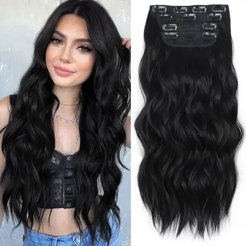 Missqueen Beauty Women's 20 in Synthetic Clip-in Hair Extensions - Soft Waves, Thick, High-Quality BB Cards, Easy Care, Full Head Volume, Natural Look, Photo-Ready, Less Than 200 g, Shopping, Date/Party Wear Synthetic Soft Hairpieces