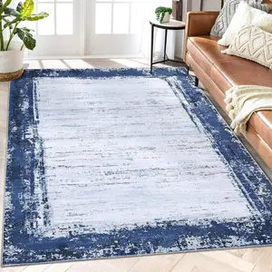 GARVEE Machine Washable Rug 10x13 Large Area Rug for Living Room Ultra-Thin Rug Non-Slip Indoor Carpet Non-Shedding Rug for Bedroom Playroom Office Dining Room, Navy Blue