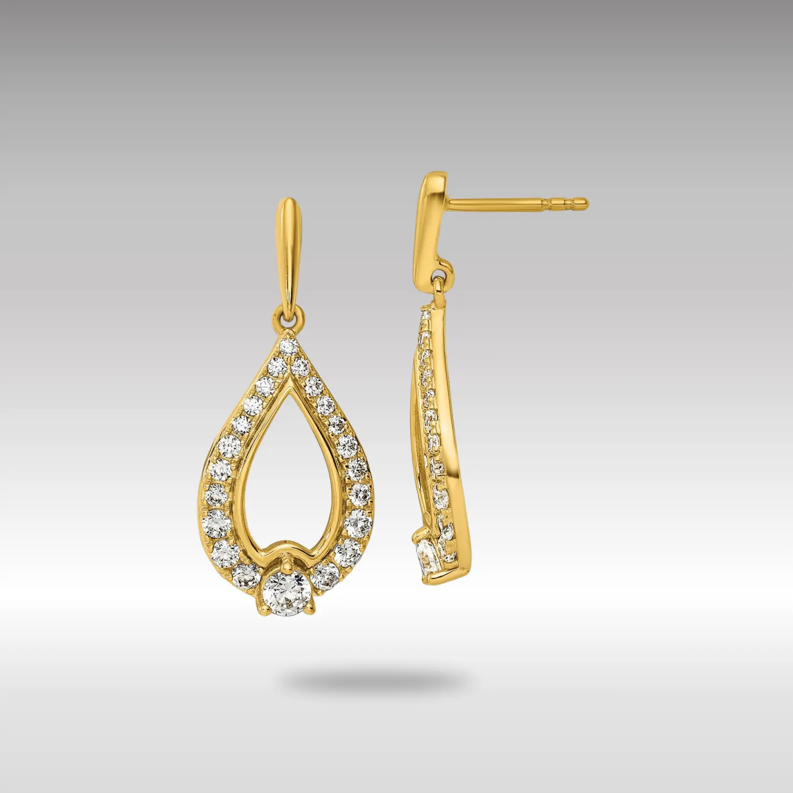 14K Gold Lab Grown Diamond VS/SI FGH Pear Shape Post Dangle Earrings - Model EM9939-100-LG