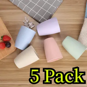 5 Pcs Plastic Cups, Reusable 12oz Tumblers, Unbreakable Wheat Straw Cup Dishwasher Safe, BPA Free - Home Improvement.