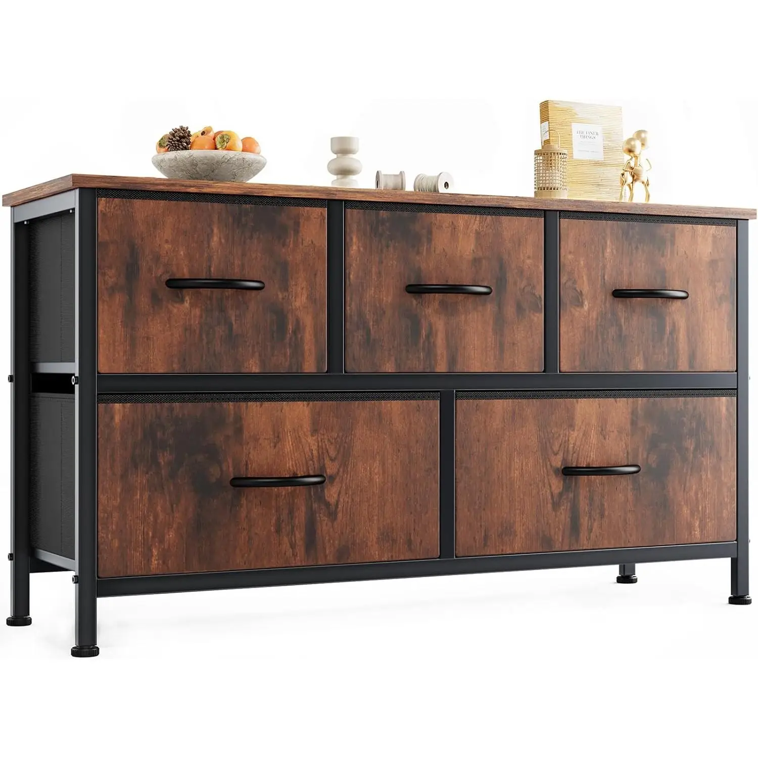 OLIXIS Dresser for Bedroom with 5 Drawers, Wide Chest of Drawers, Fabric Bedroom Dresser with Drawer Organizers, Storage Organizer Unit with Fabric Bi