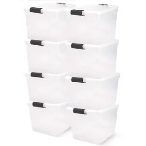 Homz Secure Latch Large Clear Stackable Storage Container Bin, 31 Quart (8 Pack)