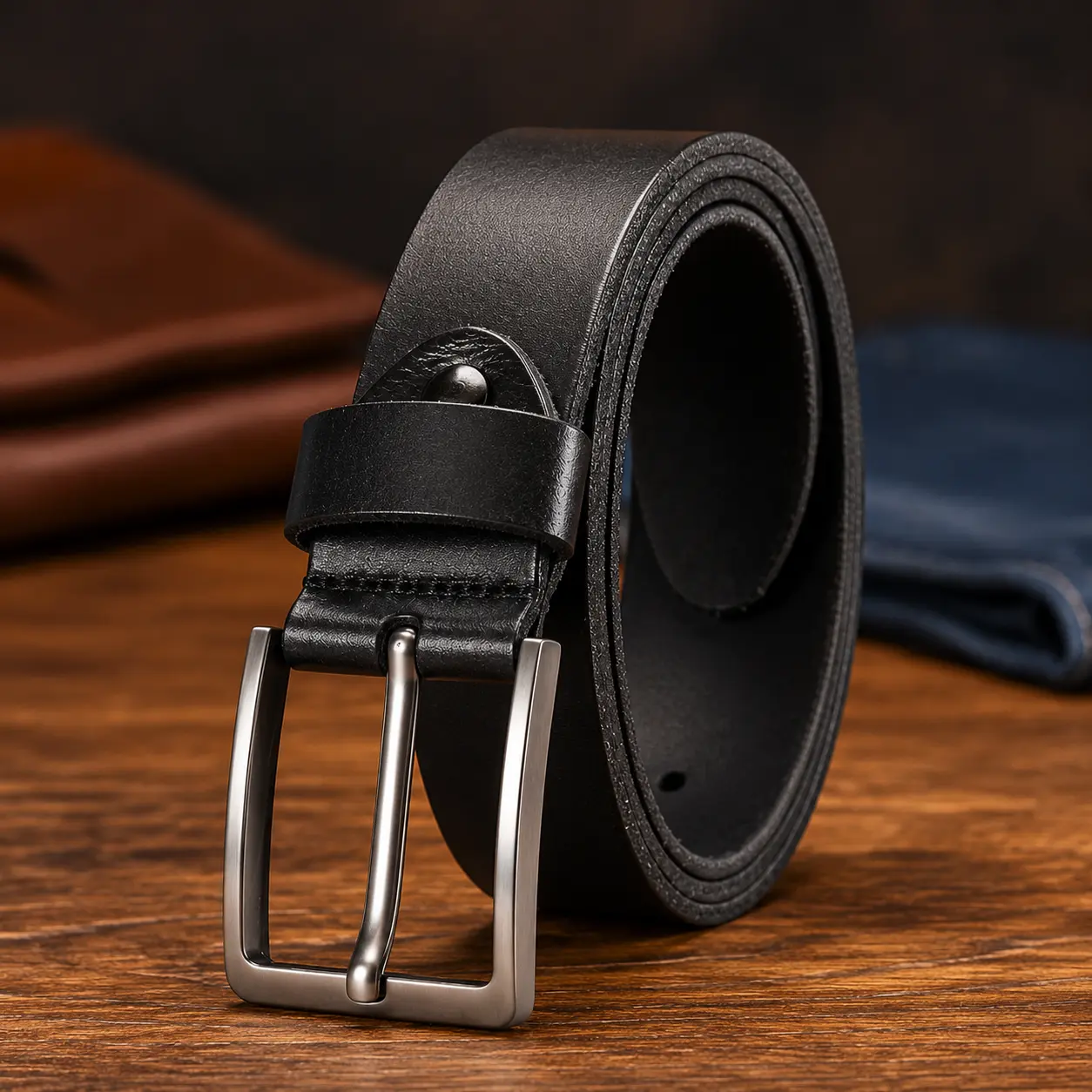 Men's Genuine Buffalo  Leather Heavy Duty Casual Belt with Metal Frame Buckle, Adjustable 1.5-Inch Wide Belt for Jeans, Pants & Everyday Wear, Leather Belts, Belt With Buckle