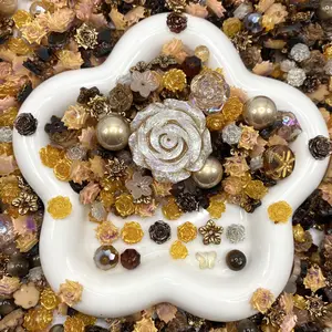 Toffee Treasure - Soft Resin Nail Art Charms with Beads – Drillable Floral Resin Decorations for Press-On Nails, Jewelry & DIY Crafts