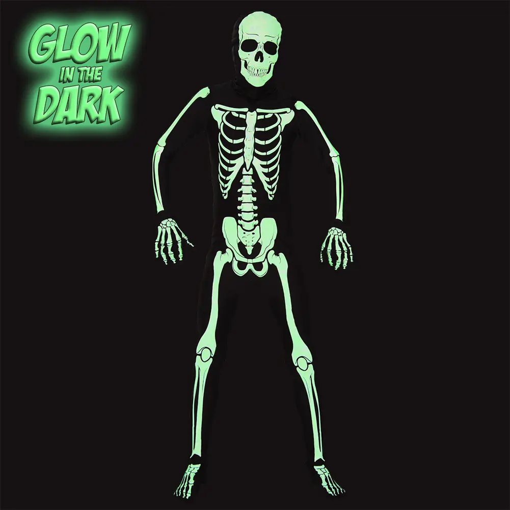 AltSkin Full Body Stretch Fabric Zentai Suit Costume - Glow in the Dark Skeleton
