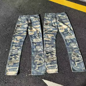 Ripped Patch Stone Wash Blue Denim Jeans Men's Ankle  Fashion Trousers, Trendy Streetwear Vintage 90s Y2K Work Pants, Perfect for Back to School College Street Wear