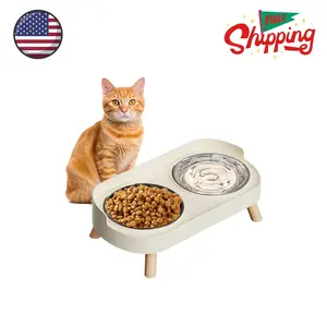Elevated Cat Bowl, Raised Cat Food and Water Bowl Set for Indoor Cats White
