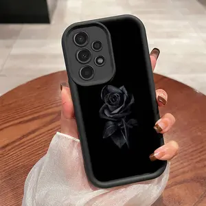 Phone Case: Ins-style Minimalist Black Rose Art Floral Pattern Black Phone Case for Samsung Galaxy S26 S25 S24 S23 S22 S21 Fe Plus Ultra A13 A14 A15 A16 A17 A33 A34 A35 A36 A52 A53 A54 Note20 Summer Cool TPU Drop-Proof Travel Gift