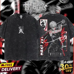 HardTimesClothing Maki Zenin Jujutsu Kaisen Season 3 2026 Retro Vintage Unisex Oversize Anime Manga Acid Washed Heavyweight Cotton T-shirt, Anime Merch, Gift For Anime Fan. Menswear Oversized
