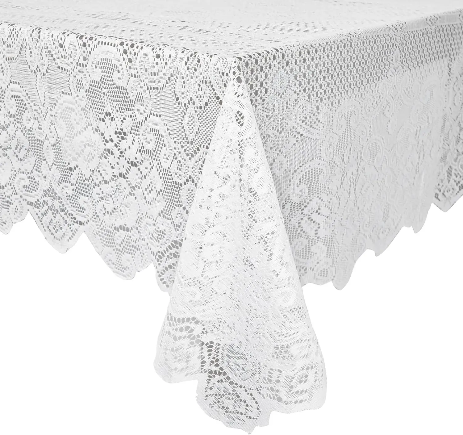 Lace Tablecloth 60 x 97-Inch White Rectangular Table Cloth Vintage Floral Scalloped Edge Elegant Dainty Tea Party