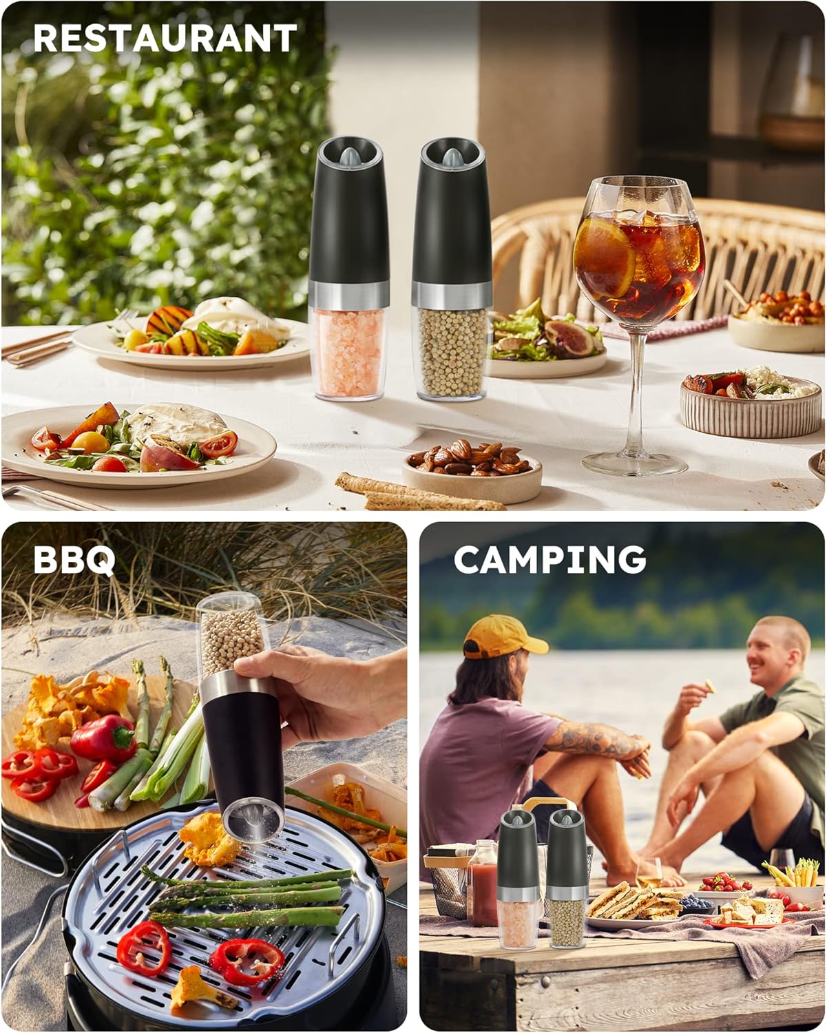 Gravity Electric Salt and Pepper Grinder Set Automatic Shakers Mill Grinder with LED Light, Battery Powered Adjustable Coarseness One Hand Operation Gravity Electric Salt and Pepper Grinder Set Automatic Shakers Mill Grinder with LED Light, Battery Powered Adjustable Coarseness One Hand Operation