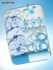 Blue flower hair accessories 67-piece set-spring and summer fresh and sweet hair clip and head rope, comfortable grip clip design, suitable for daily modeling and holiday gifts, women's exclusive combination!