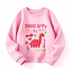 Boys Girls Valentine Shirts Raglan Long Sleeve 'DINO LOVE XOXO' Love Heart ,Dinosaur Tops for Kids 2-13Y，Suitable as a Valentine's Day gift for kids