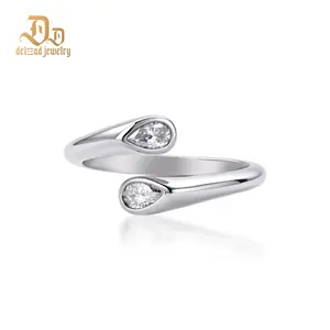 Delzzad 0.7ct Twin Soul Drops Ring Pear Bypass Ring Open Ring Band VVS Synthetic Moissanite Ring Jewelry Copper Band Perfect Birthday Engagement Wedding Anniversary Christmas Valentine's Day Mother's Day Gift