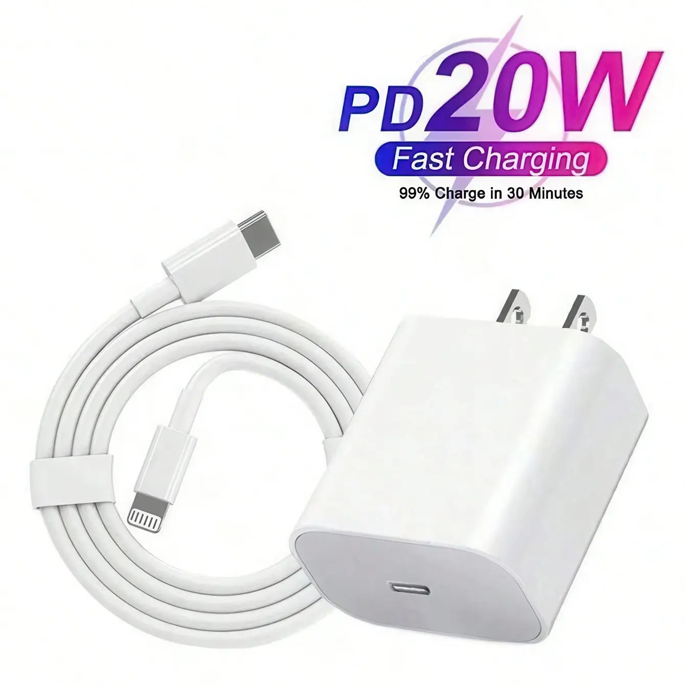 20W PD Fast Charging Wall Charger + 100cm Type-C to Lightning Data Cable, Efficient Charging, Compatible with iPhone 14 Pro Max/14 Pro/14 Plus/14/13/12/11/XR/XS Max/8/7 Plus, PD Power Adapter
