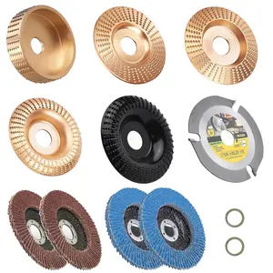 12pcs Angle Wood Carving Disc Set, 1pcs Cutting Disc +5 Pcs Disc + 5pcs Flap Discs + 5pcs 7/8"-5/8" Arbor, 4" or 4-1/2" Angle Attachments for Wood Cutting, Grinding