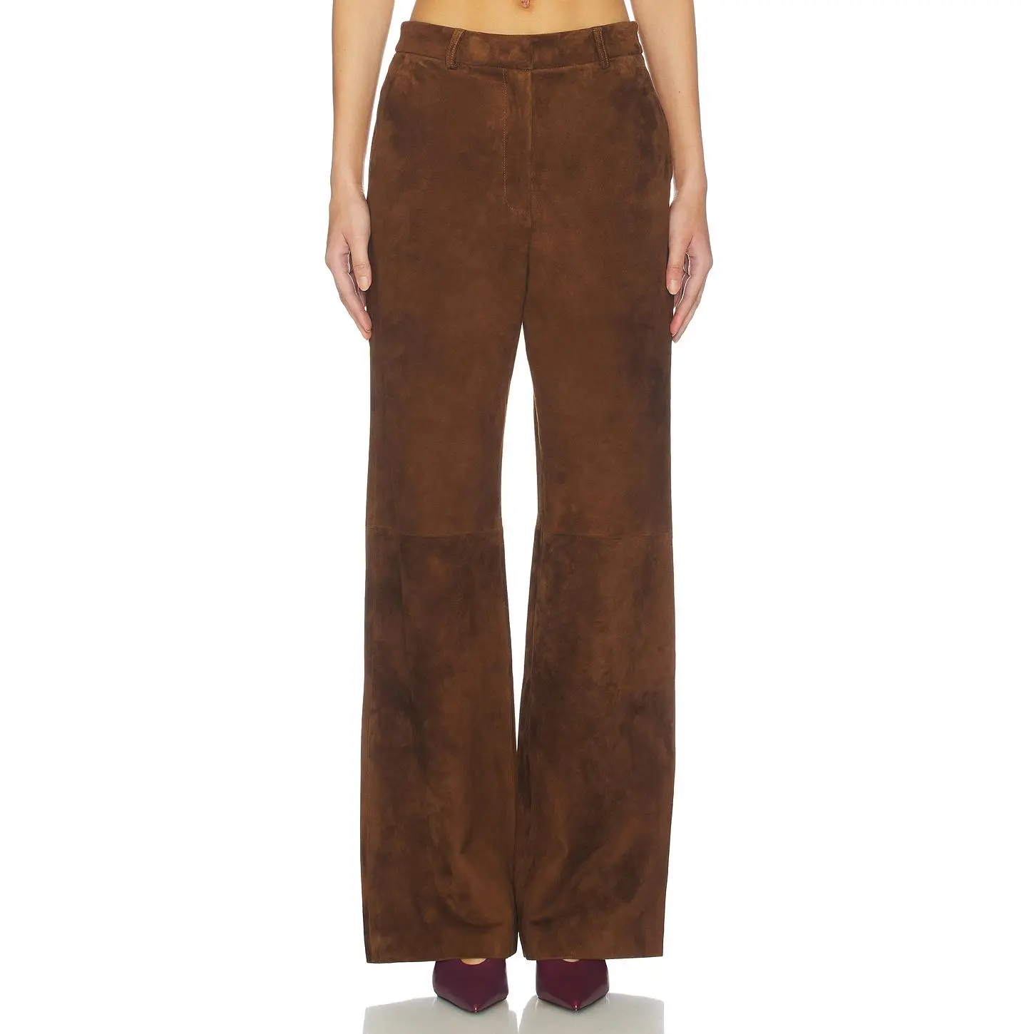 AEXAE Leather Suede Straight Leg Pant in Chestnut Brown