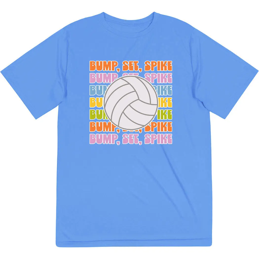 Volleyball Performance Tee, Short Sleeve 'Bump Set Spike' Graphic Dry Fit Shirt, Moisture-Wicking Polyester Athletic Activewear with UV Protection, Dry Fit Shirts, Athletic Fashion Activewear