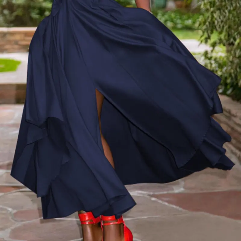 Women's Plain Belted Split Thigh Skirt, Elegant Chic Asymmetrical Hem High Waist Long Skirt for Party Club Dating Wear, Casual Ladies Clothes for All Seasons, Going out Skirts, Womenswear
