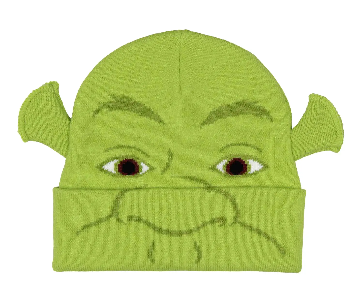 Shrek Green Ogre Character Cuff Beanie Hat, Acrylic Knit Accessories with 3D Ears, Funny Comfortable Casual Wear Hat, Funny Hat, Stretch Cuff