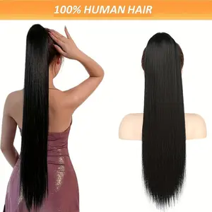 Wholesale 2025 Arrived Luxurious Human Hair Claw Clip Ponytail Extension - Long, Straight, Natural Black Hairpiece for Women, Versatile & Secure Fit for All Hair Types, Occasion Hair Upgrade |   Stylish Hair Extension |   Highquality Hair, Hair Accessori