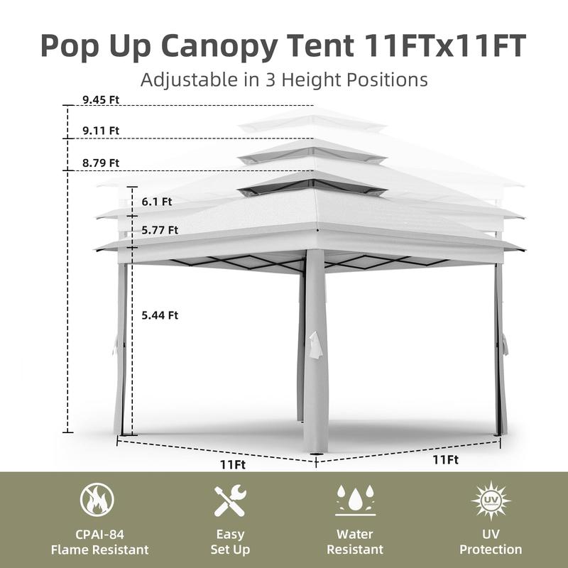GAOMON 11x11 FT Outdoor Gazebo, Heavy Duty Pavilion With Sturdy Metal Frame & Double Roofs, Patio Shelter With Mosquito Netting,Grey