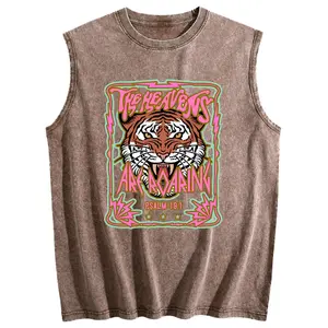Holafish Loose Fit Womens Roaring Tiger The Heavens Are Roaring Print Acid Washed Workout Tank Tops Sleeveless Unisex Gym Acid Wash T Shirts Running Beach Loose Fit Tee Basic, Menswear summervibes, 2026 New Color