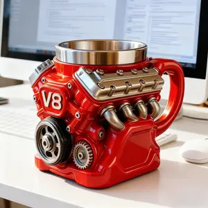 V8 Engine Coffee Mug, With Retro Engine Design, Automotive Themed Retro Mug Cup Milk Cup For Father's Day Adult Men Car Enthusiasts Mechanics Home Kitchen