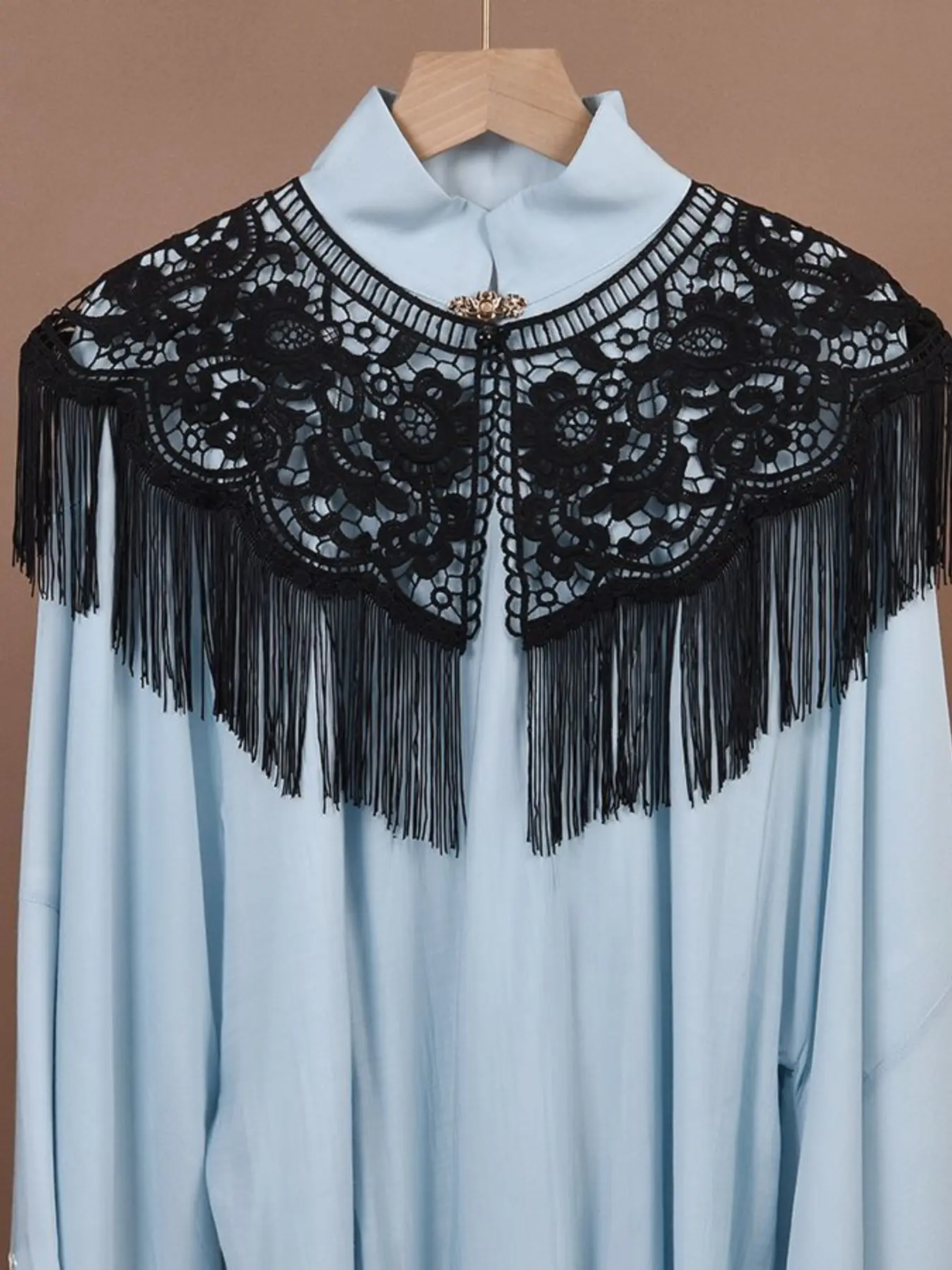 Women's Tassel Trim Cape Coat, Fall Casual Outerwear, Essential for Bonfire Parties, Elegant Chic Neutral Style, Single Piece, Lady, Perfect for Autumn
