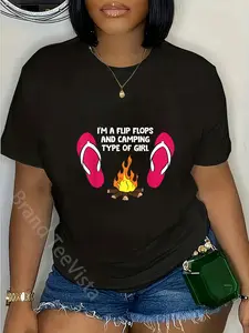 100% Cotton Unisex I'm A Flip Flops And Camping Type Of Girl T-Shirt Graphic Casual Round Neck Tee